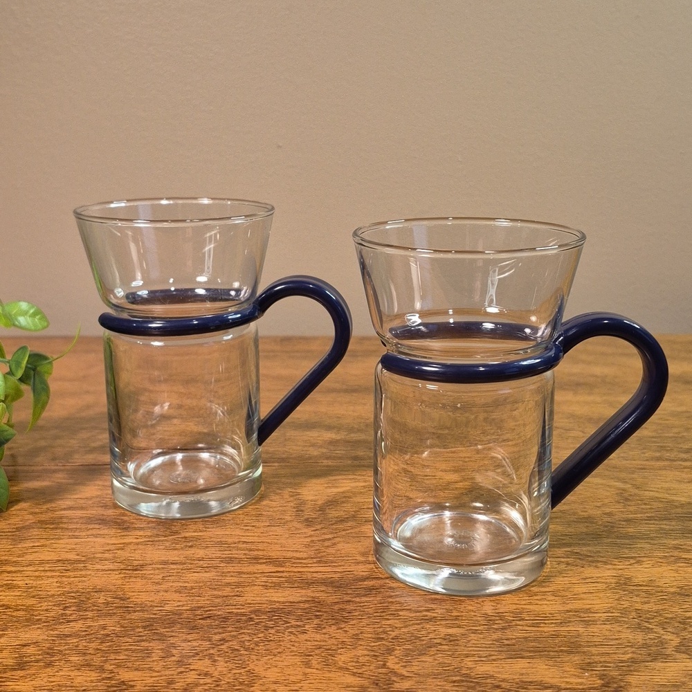 INSPIRATION Clear Glass Mugs with Removable Plastic Navy Clip Handles, Set of 2